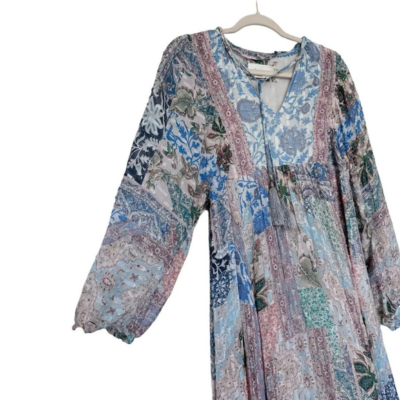 Anthropologie Sky Cressida Balloon Sleeve Midi Dress Tassel Beach Boho Fun Sz XS - Picture 9 of 14